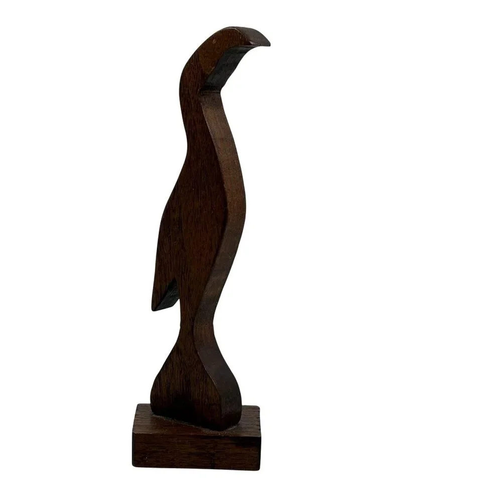 Hand-Carved Wooden Bird Figurine Vintage 8" Tall Decorative Sculpture With Base - Picture 7 of 9